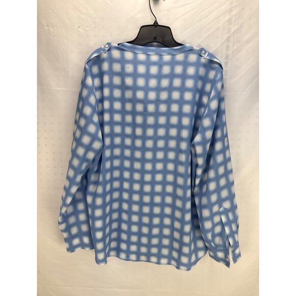 Calvin Klein Blue White Check Blouse Long Sleeve Button Front Women’s XL - Picture 8 of 10